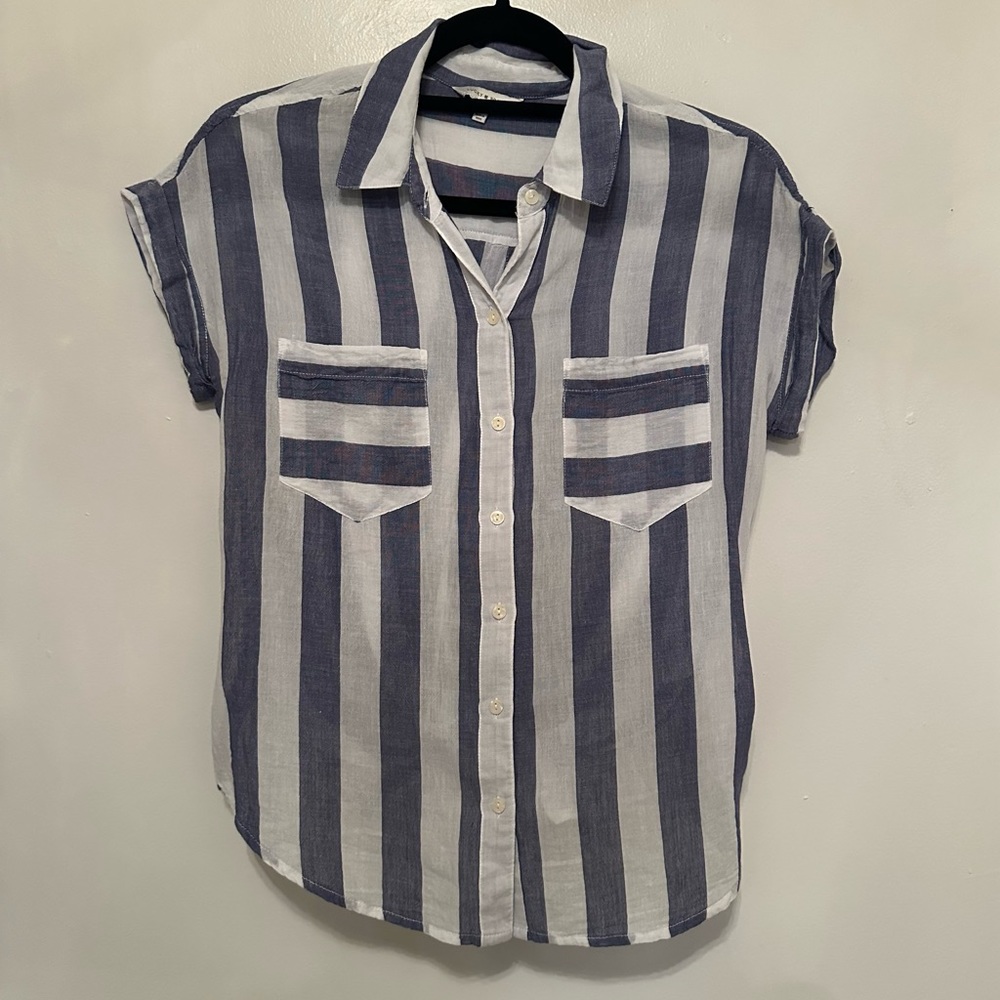 Lucky Brand Short Sleeve Striped Button Up Shirt - Size XS